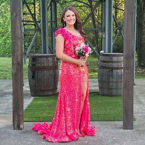 Elegant Pink Sequin Ava Presley Prom Dress